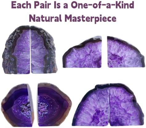 Geode Bookends 3-4 lbs Decorative Heavy Crystal Stone Book Ends for Shelves Dyed Purple 1 Pair - Image 4