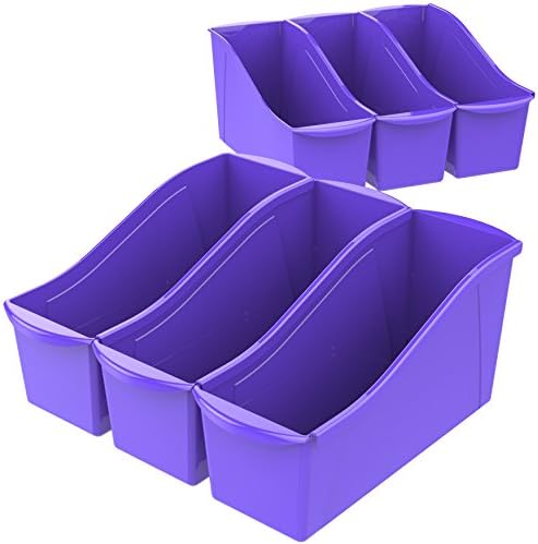 Storex Large Book Bin, Interlocking Plastic Organizer for Home, Office and Classroom, Purple, 6-Pack (71117U06C) by Storex
