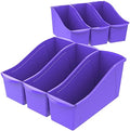 Storex Large Book Bin, Interlocking Plastic Organizer for Home, Office and Classroom, Purple, 6-Pack (71117U06C) by Storex