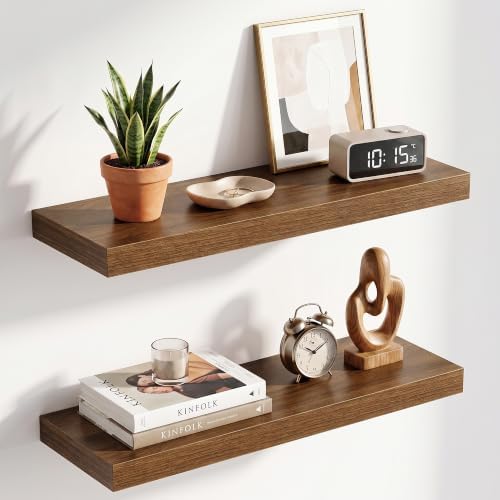 24 Inch Floating Shelves for Wall 2 Pack, Wood Wall Bathroom Shelves by RICHFOCUS