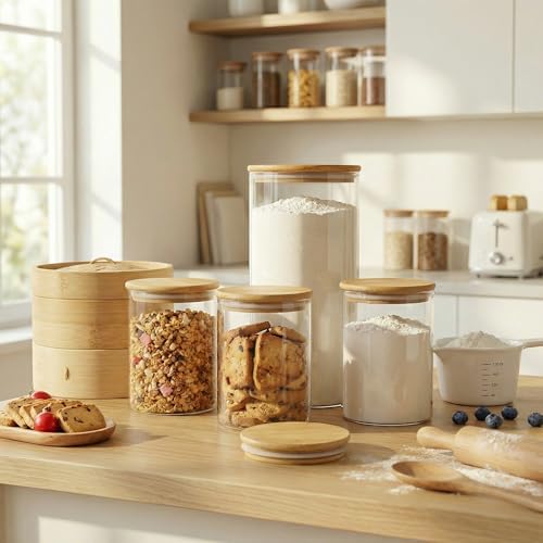 132oz Large Glass Storage Containers with Bamboo Lids for Flour & Sugar -2P - Image 6