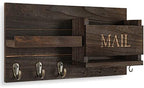 Lwenki Mail Organizer for Wall Mount – Key Holder with Shelf Includes Letter Holder and Hooks for Hallway Farmhouse Decor – Rustic Wood with Flush Mounting Hardware (16.5” x 9.1” x 3.4”) (Brown) - Image 2