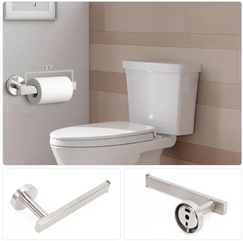 NearMoon 5 Pieces Bathroom Hardware Set 304 Stainless Steel, Square Towel Rack Kit - 24" Towel Rod + Towel Ring + Toilet Paper Holder + 2 Robe Hooks, Wall Mounted Bath Accessories (Brushed Nickel) - Image 5