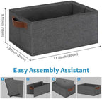 GhvyenntteS Small Fabric Storage Bins 6 Pack, 11.8" x 7.87" x 5.11" Storage Basket with Leather Handles, Closet Storage Bins for Shelves, Storage Baskets for Shelves, DVD Storage (Grey) - Image 2