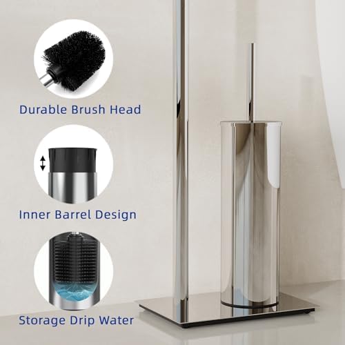 RUACQ Toilet Paper Holder Stand with Toilet Brush & Holder Set, Chrome - Image 5