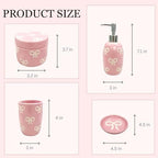 Bow Bathroom Set, 4 Pcs Ceramic Bathroom Accessory Sets - Soap Dispenser, Tumbler Toothbrush Holder, Vanity Soap Tray, Cotton Swab Jars - Pink Bathroom Decor Gift for Her (Pink) - Image 5