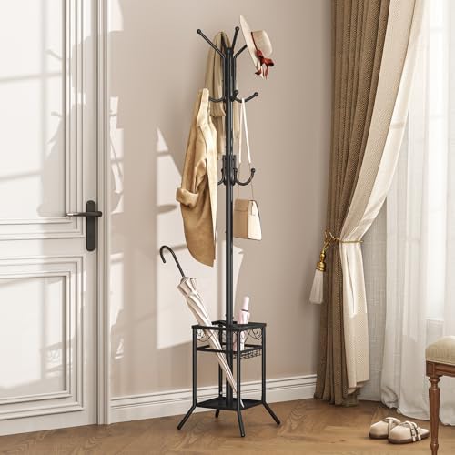 ELYKEN Coat Rack Freestanding, Metal Coat Rack with Umbrella Holder - Image 2