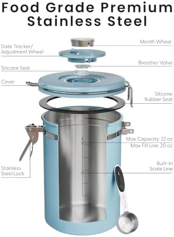 Veken Coffee Canister with Window, Airtight Stainless Steel Container, 22OZ - Image 7
