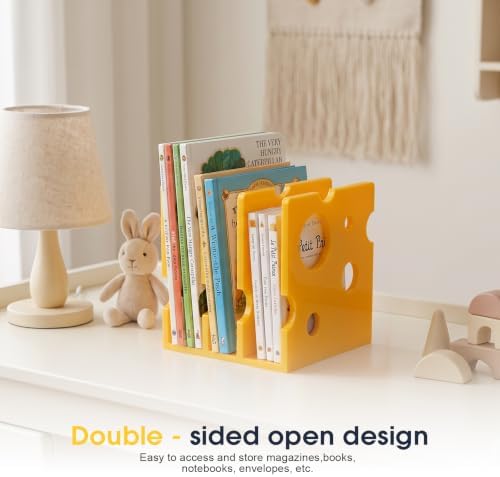 Acrylic 3 Section Magazine Vertical File Holder Organizer Book Holder Storage Box For Home And Office Cheese Shape Desktop Decorative Book Stand - Image 5