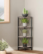 CHOEZON 4-Tier Corner Shelf, Corner Bookcase, 43.3" Tall Vertical Display Rack, Plant Stand, Open Storage Shelf, for Living Room, Bedroom, Study, Kitchen, Greige and Black TCJ14BG - Image 6