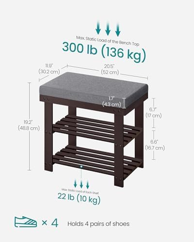 SONGMICS Bamboo Shoe Bench, 3-Tier Shoe Rack, 11.9 x 20.5 x 19.2 Inches - Image 2