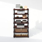 Furinno Turn-N-Tube Storage Shelves Set of 2, 4-Tier Stackable Standing Shelf, Open Corner Shelf, for Organization and Storage, Living Room, Garage, Home Office, Dark Cherry - Image 6