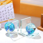 Glass Book Ends with Deep Ocean Blue Crystal Sea Wave Ball, Set of 2 - Image 2