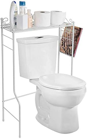 MyGift Over Toilet Storage Shelf with Magazine Basket, White Metal - Image 7