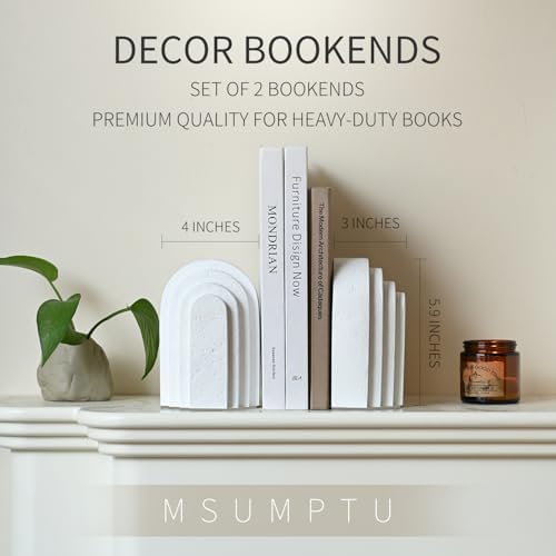 Decorative Bookends for Shelves, Set of 2 Book Ends for Heavy Books, Layered Arch Design White Bookend - Image 3