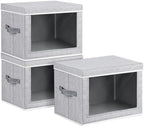 Homsorout Large Storage Baskets Bins with Lids - Stackable Cube Bins for Closet, 3 Pack Windows Organizer Bins, Home Organizers and Storage for Clothes, CD, Towels, Light Grey by Homsorout
