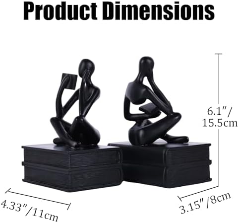 Heavy Duty Book Ends for Shelves, Thinker Bookends Set of 2 Decorative Book Ends for Heavy Books, Modern Unique Shelf Decor for Home Office Living Room Desk - Image 3
