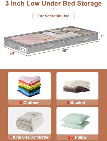 punemi Low-Profile Under Bed Storage Containers, 20 x 40 x 3 in, 4 Pack - Image 2
