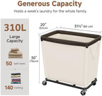 StorageWorks Laundry Hamper with Wheels, 310L Large Beige Basket Cart - Image 2