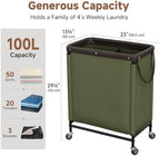 StorageWorks 2 Section Laundry Hamper, 100L Green Sorter Cart with Wheels - Image 2