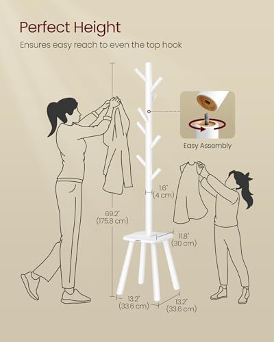 VASAGLE Coat Rack Freestanding, 8 Hooks, Storage Shelf, 69.2 Inch Tall - Image 5