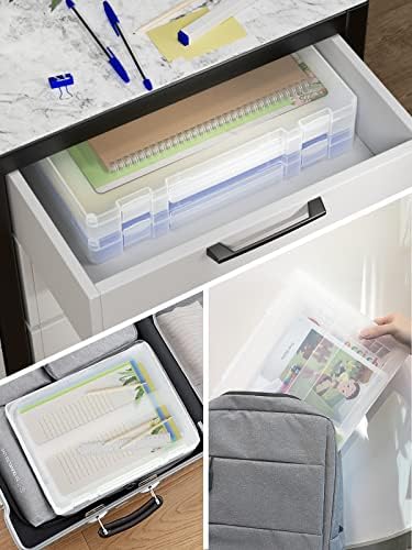 Denkee Large Paper Storage Box, 4 Pack Plastic Scrapbook Paper Storage Organizer with Handle for A4, 8.5 x 11 US Letter, Portable File Document Case, Board Game Storage - Image 6