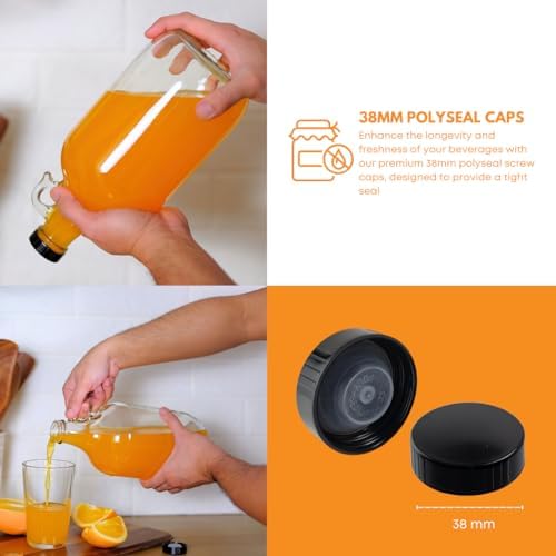 64oz Glass Jug 4-Pack with Polyseal Caps for Water, Juice and Storage - Image 4