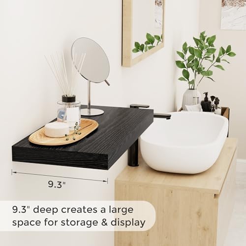 Fun Memories 16 Inch Long Floating Shelves in Black, 9.3 Inch Deep Floating Shelf for Wall, Living Room, Kitchen, Rustic Deep Wood Shelves for Bathroom, 2 Pack Storage Display Shelf for Books, Decor - Image 4