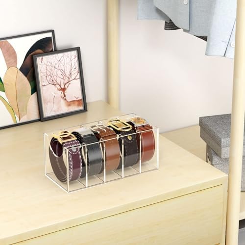 NIUBEE Belt Organizer for Closet, Acrylic Belt Box, Belt Storage, 5 Grids - Image 2