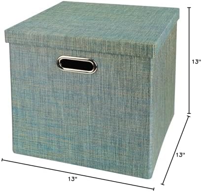 Posprica Storage Bins with Lids,13×13×13 Foldable Storage Cube Baskets Boxes Fabric Drawers for Closet Shelf Cabinet Bookcase,Set o f 4,Teal - Image 6