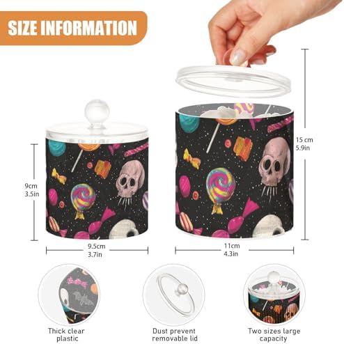 Halloween Skulls Lollipops Bats Qtip Holder Waterproof Dustproof Apothecary Jars with Lids For Bathroom Cotton Swabs Makeup Sponges Floss Picks Bath Salts 2 Pack - Image 3