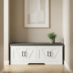 HOMSHO Farmhouse Shoe Storage Bench with 4 Barn Doors & Padded Seat Cushion - Image 4