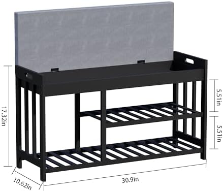 Bamboo Shoe Storage Bench with Cushioned Seat 3-Tier Entryway Shoe Rack - Image 2