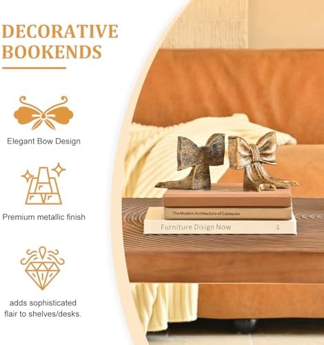 Metal Bookends Set of 2, Heavy Duty Book Ends for Heavy Books, Autumn Copper Decorative Bookends for Shelves Desk Office Home Decor - Image 4