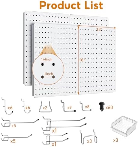 Peg Board, 110pcs Metal Pegboard Kit, Includes 4 Pack White Peg Board Panels with Accessories and Hook Locks, Large Heavy Duty Peg Boards for Walls Home, Garage Tool Storage, Workbench - Image 3