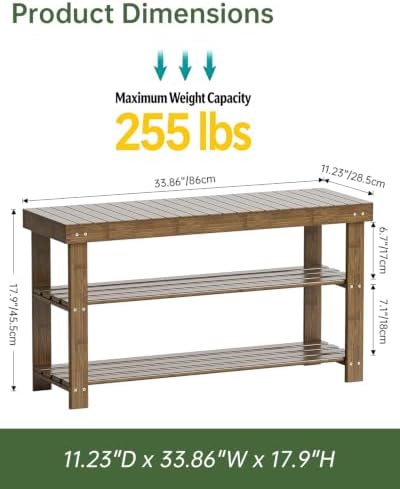 SMIBUY Bamboo Shoe Rack Bench, 3-Tier Shoe Organizer Storage Shelf for Entryway Hallway Bathroom Living Room (Walnut) - Image 2