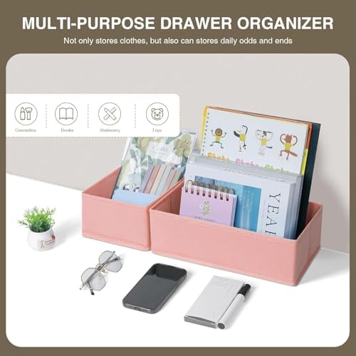 DIMJ Drawer Organizer for Clothing, 15 Pack Fabric Drawer Organizer Bins, Foldable Sock Organizer for Drawer, Dresser Organizer for Clothes, Socks, Bra, Tie (Pink) - Image 5