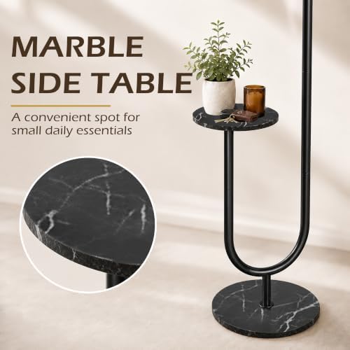 Metal Coat Rack Freestanding, Marble Table & Base, 6 Hooks, Black - Image 5