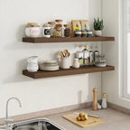 Fun Memories 40" W x 9.3" D Floating Shelves for Wall, Deep Long Floating Shelf for Home Bathroom, Bedroom, Living Room, Rustic Wood Wall Mounted Shelves for Books Decor, Walnut - Image 2