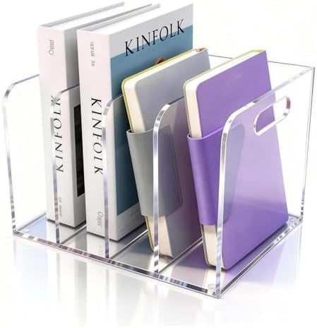Clear Acrylic Magazine File Holder, 4 Compartment Desk Organizer by Unknown