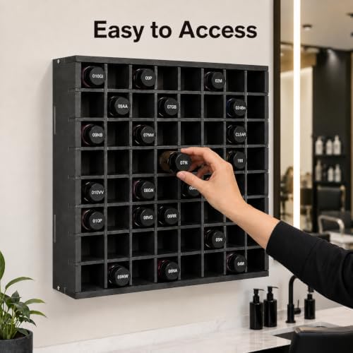 Krafetto Hair Dye Storage Organizer, 64 Grids Wall-mountable Hair Color Holder, Stackable Toner Bottle Rack, Salon Decor for Hair Dye Bottles - Image 6