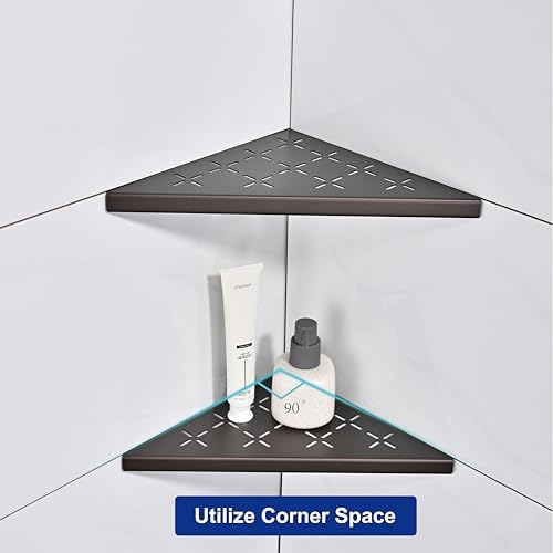 Corner Shower Shelf, 2-Pack Shower Shelves SUS304 Stainless Steel Bathroom Shelves for Tile Walls, Recessed Corner Shelf Organizer Rack, No Drilling (Bronze, 10"-2 Pack) - Image 7
