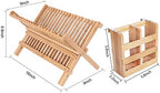 Lawei Bamboo Dish Drying Rack with Utensil Holder - Collapsible Dish Drainer Foldable Dish Rack Bamboo Plate Rack for Plates, Cups, Mugs, Utensil, Flatwares - Image 4