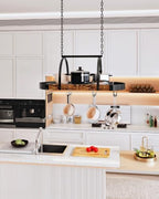 CHOEZON Hanging Pot Rack, Pot Hanger for Kitchen, Ceiling Mounted Pot Holder, Cookware Organizer with 12 S-Shaped Hooks, for Pot, Pan Storage, Space-Saving, Rustic Brown and Black TPR08BFC1 - Image 3