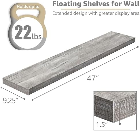 Sorbus Floating Shelves for Wall Storage (48 Inch, 2 Pack, Gray) - Image 3
