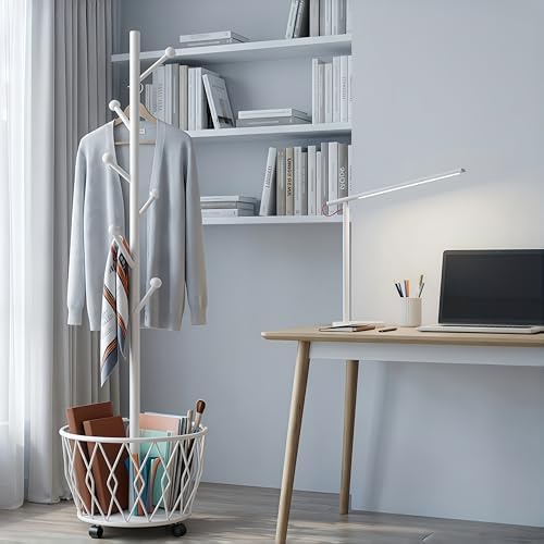 Off-White Moveable Tree Metal Coat Rack with Basket Freestanding 65" - Image 4