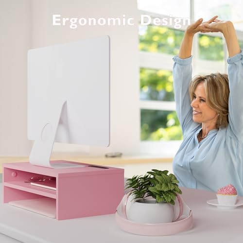 BONTEC Wooden Monitor Stand Riser for Desk, 2-Tier Computer Monitor Stand - Image 4