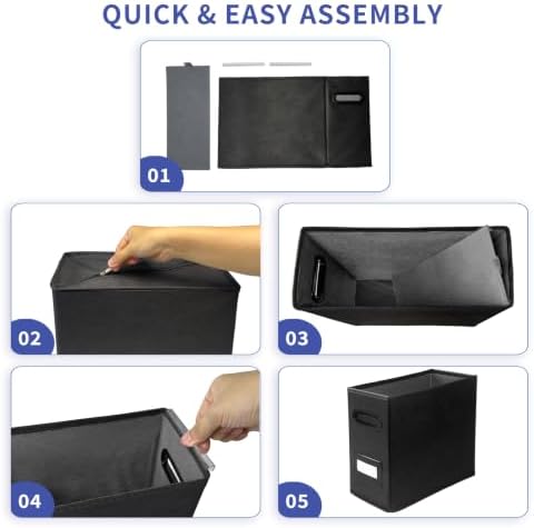 6 Pack Collapsible File Storage Box for Letter Size Documents, Portable File Organizer Box with Plastic Rails and Reinforced Cardboard, Desktop and Home Office Organization, Black - Image 6