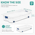 66 Quart Underbed Storage Bin with Wheels & Clear Lid，Flat Plastic Box - Image 2