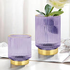 DASITON Makeup Brush holder Organizer,Crystal Cosmetic Makeup Brush Glass Brushes Storage Holder, Vintage Make Up Brush Cup Pen Pencil Holder striped vase(Purple S+L) - Image 2